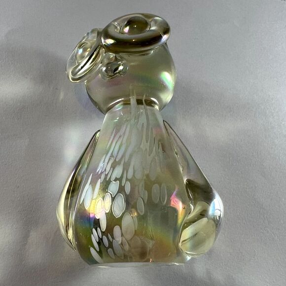 Vintage 1970s Owl Crystal Figurine Paperweight Iridescent Large Eyes Hand Made - Picture 2 of 7
